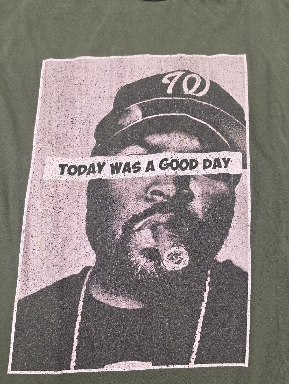 ICE CUBE Men's Olive Green Graphic Tee - 'Today Was A Good Day' LARGE